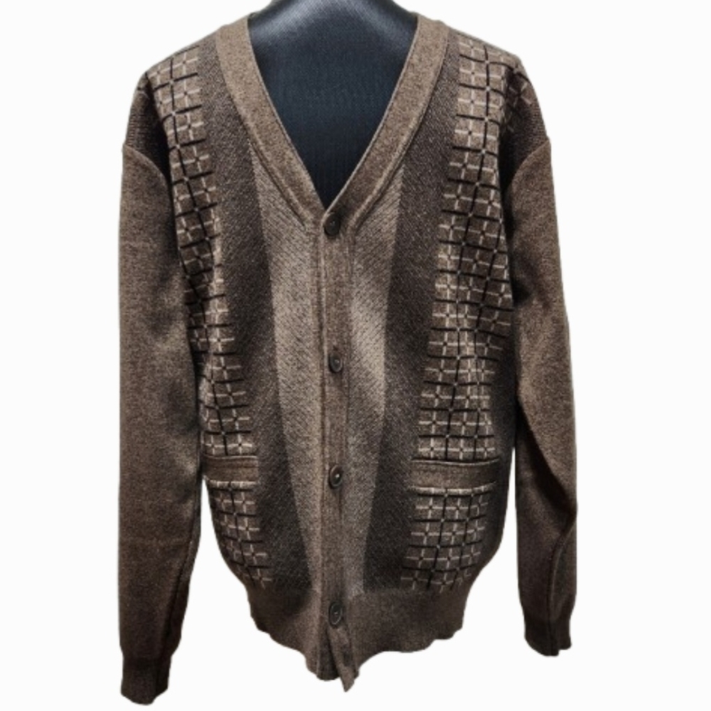 VTG Men's Platinum Mode Quality V-neck Button Tweed Cardigan Sweater (L)